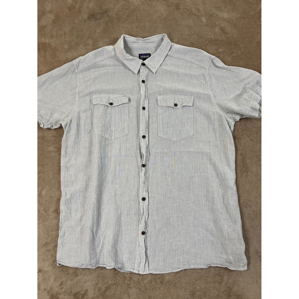 Patagonia Back Step Shirt Men's XXL White Organic Cotton Button-Up S/S EUC
